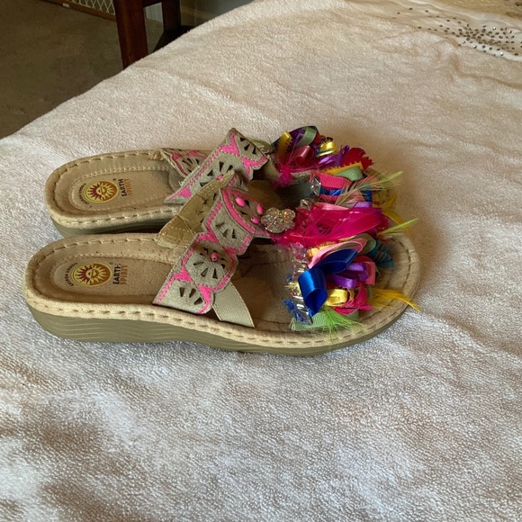 Earth Spirit Blinged Out Rhinestone Sequin Ribbon Sandals Slides Size 11 - Picture 3 of 6